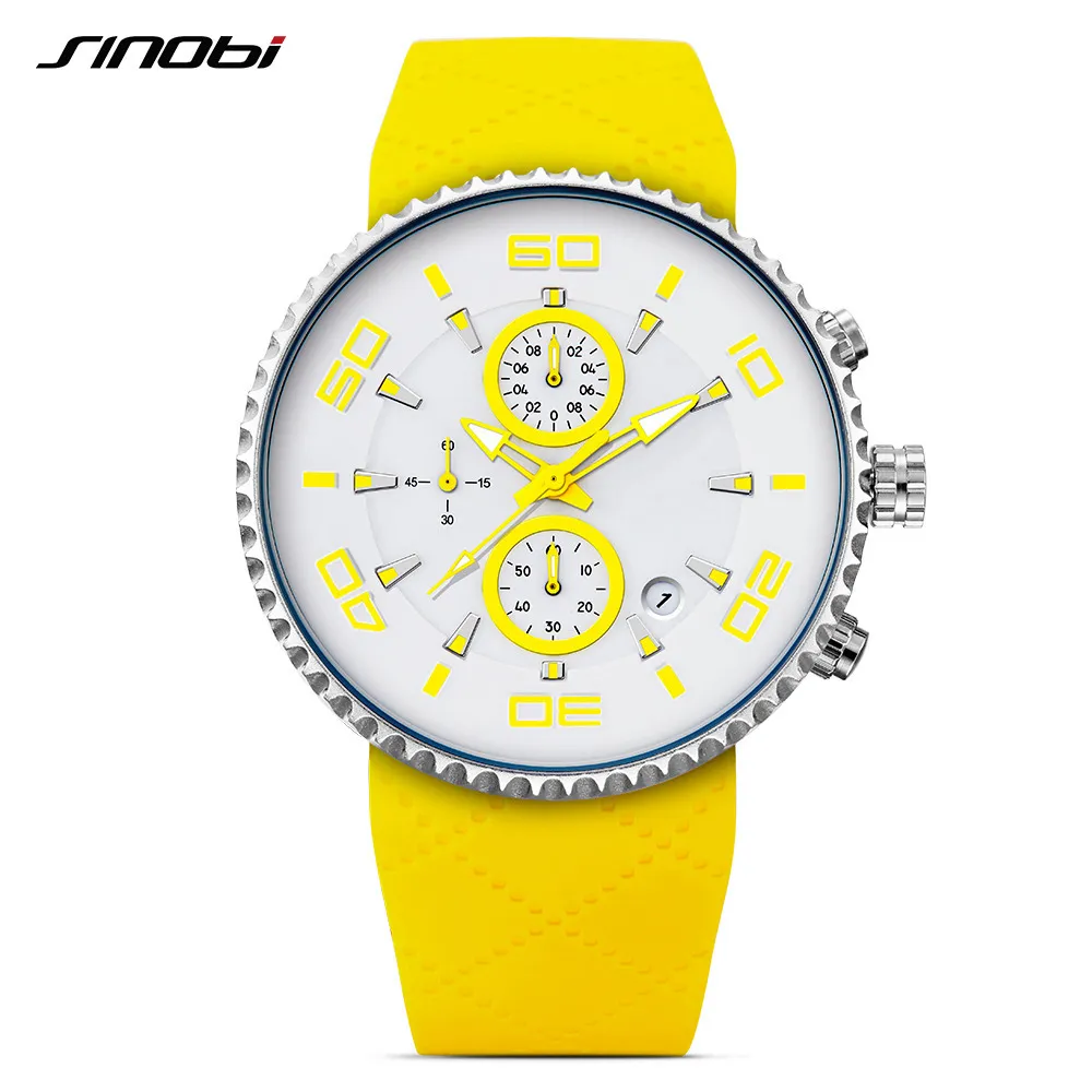 SINOBI Fashion Men Women's Sports Watches Stopwatch Waterproof Sile Band Running Chronograph Watch relojes para hombre X0524