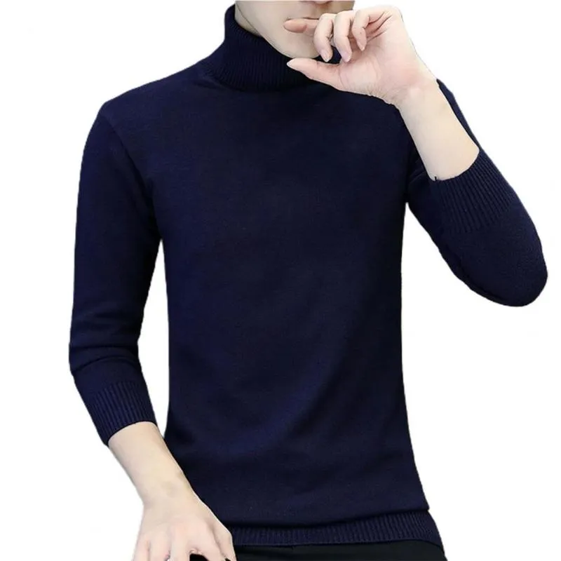 Hommes chandails 2021 hommes col roulé Sexy marque tricoté pulls couleur unie col montant chaud décontracté mâle Base chandail automne tricots