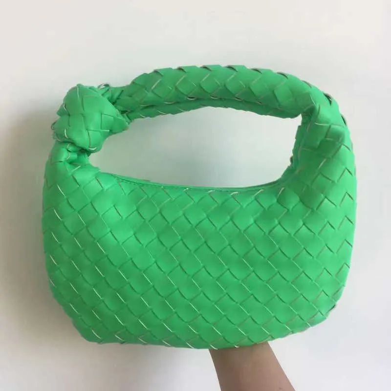 Ny mode handgjord vävt väska grön sommar axelväska dam crossbody hobo pu knuted handtag casual handväska c0602