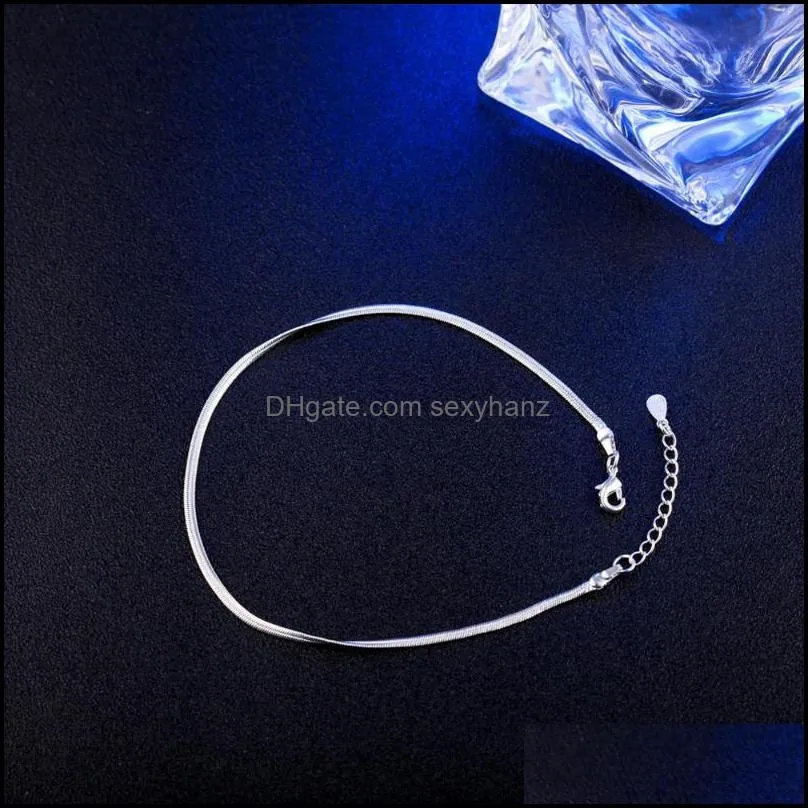 Anklets Simple 2mm Width Blade Chain For Women Trendy Silver Plated Summer Foot Jewelry Girls Gift Drop