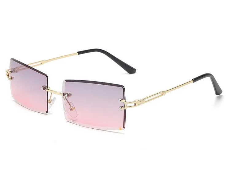 Gafas de sol Retro Vintage para mujer, lentes de sol sin montura con cuerno de búfalo, color dorado y rosa, transparente, 2021