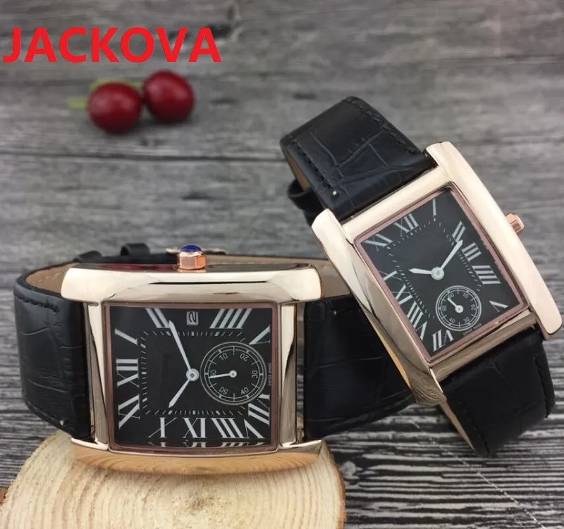 Rose Gold Men Watch Gentalmen Luxury Roman Watches Women Fashion Wristwatch Leather Square Dial Female Relogio Montre Male Clock2835