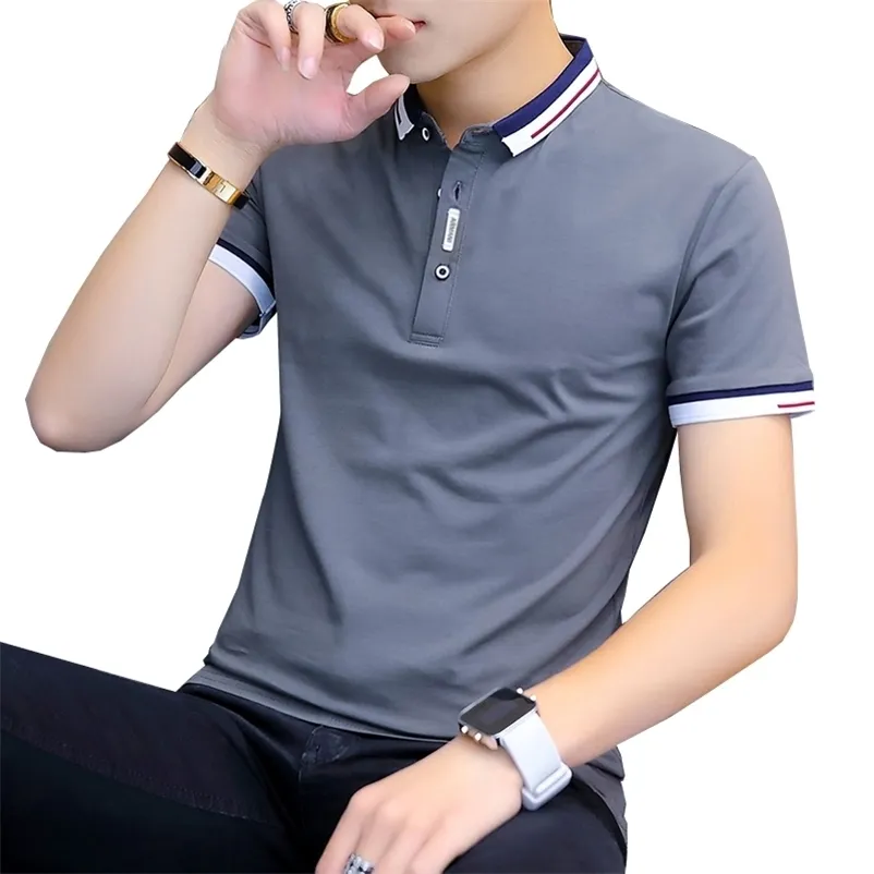 Browon Varış Yaz T-shirt Erkekler Kısa Kollu Slim Fit Tişörtleri Turn-down Yaka Tee Gömlek Homme 210629