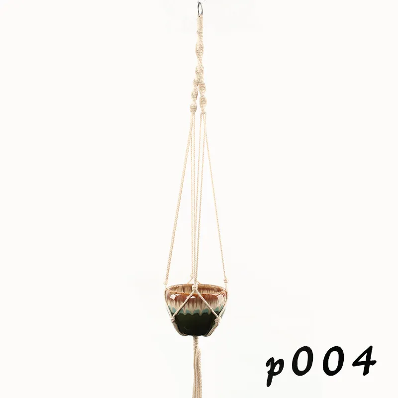 Opknoping manden macrame handgemaakte katoenen touw pot houder plant hanger bloem voor indoor outdoor boho woondecoratie Countyard tuin met hout kralen 5 stks