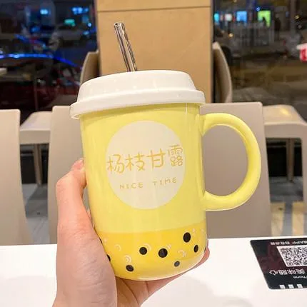 550ml/350ml Bubble Tea Cup Glass Cup Glasses With Lid And Straw Beer Mug  Drinkware Cute Coffee Mug Milk Cups Kawaii Boba Cup - AliExpress