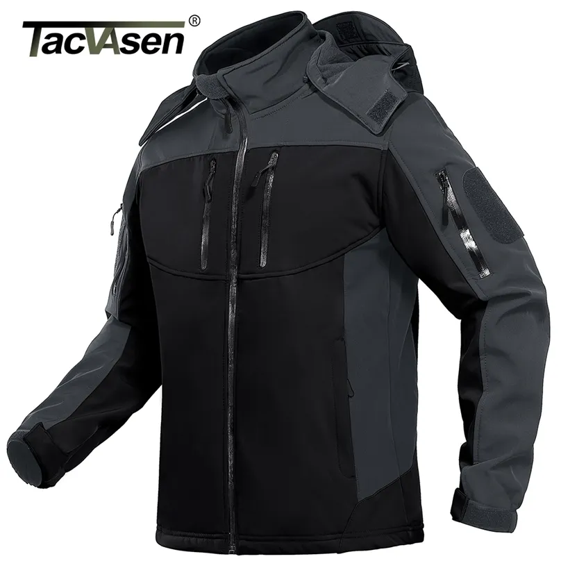 Tacvasen Multi Zipper Kieszonkowy Wodoodporne Kurtki Tactical Męska Linga Zewnętrzna Kurtka Zewnętrzna Wstecz W / Hoodie Windbreaker 211217