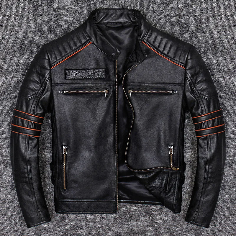 Spring Autumn Genuine Leather Jacket Men Embroidered Skull Casual Motorcycle Jacket Chaquetas Hombre Clothes Korean WPY2482