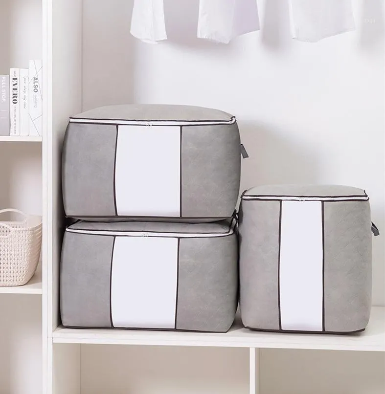 Storage Bags Quilt Blanket Bag Non-woven Organize Moving House Luggage Packing Gray Horizontal