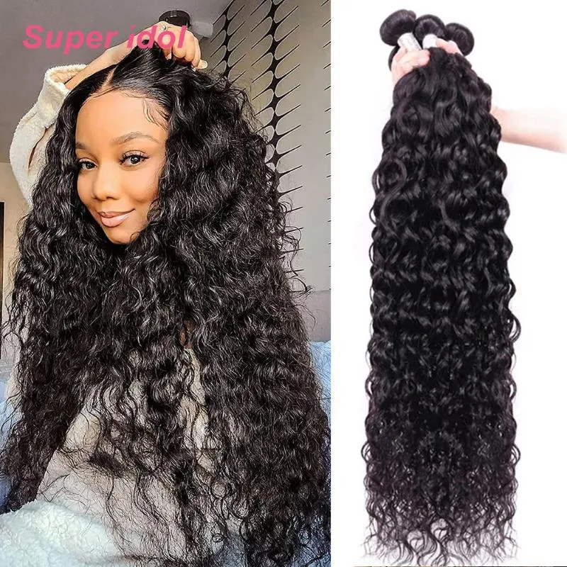 Human Hair Bulks Water Wave Bundles Curly Deep Brazilian Weave Long Extension 1/3 Wavy Remy