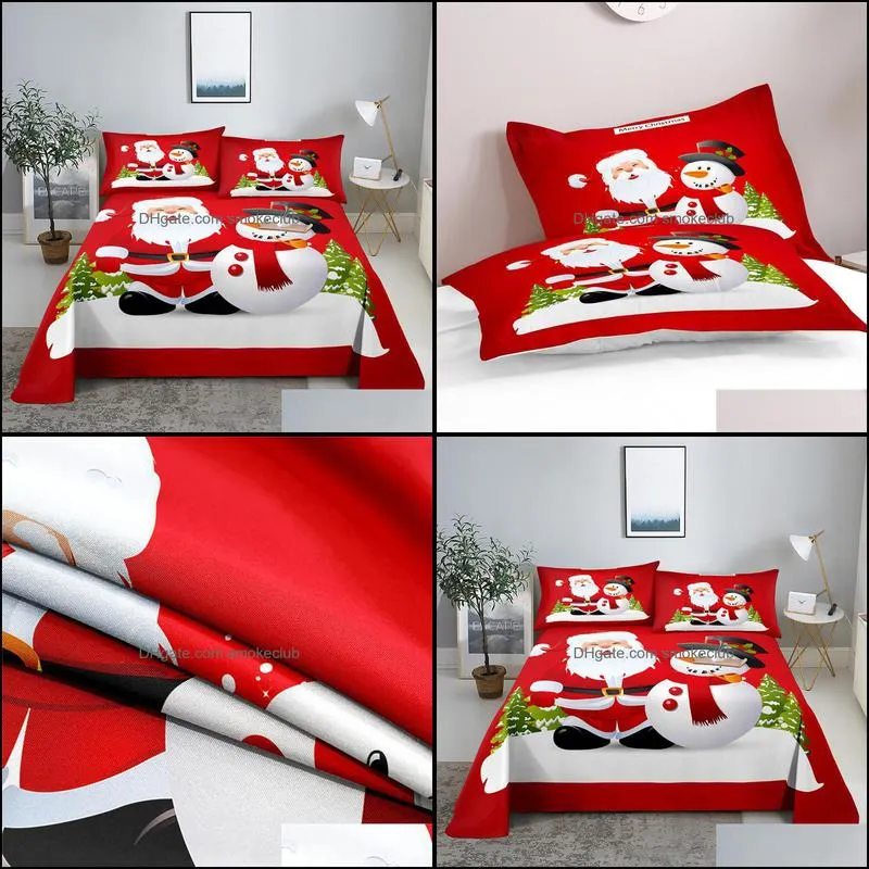 Sheets & Sets Christmas Snowman Bedding Sheet Home Digital Printing Polyester Bed Flat With Case Print