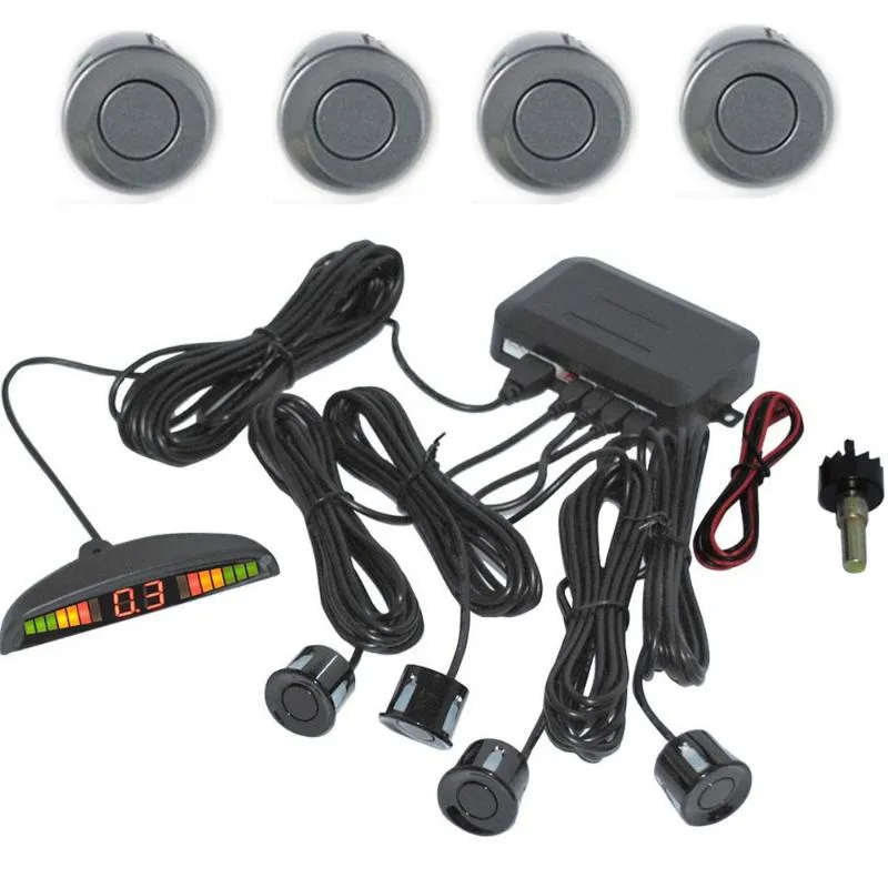 Câmeras de estacionamento de câmeras com vista traseira do carro Kit de sensor de exibição LED de alta qualidade 4 Sistema de radar de backup reverso com 9 cores campainha