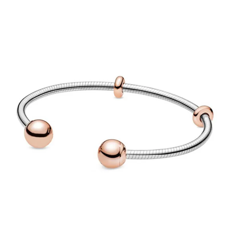 Novo 2021 100% 925 Sterling Prata Rose Gold Circle Pulseira Fit DIY Original FShion Jóias Presente 666