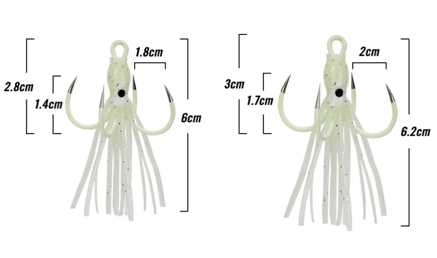 1pc 2.5g & 3g Luminous Squid Four Hook Barbless Fishing Hooks PVC Fishing Lure Soft Baits & Lures Fishing Tackle Accessories