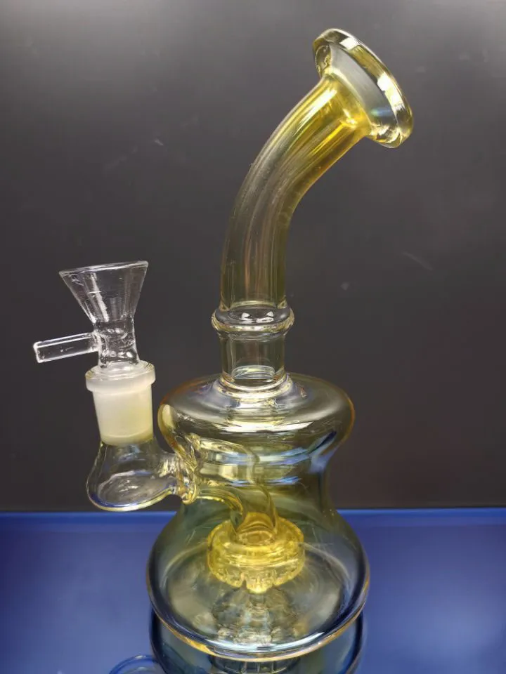 Bongs en verre jaune brûleur à mazout eau bong percolateur bongs avec bol recycler les plates-formes pétrolières narguilé avec joint de 14,4 mm sestshop