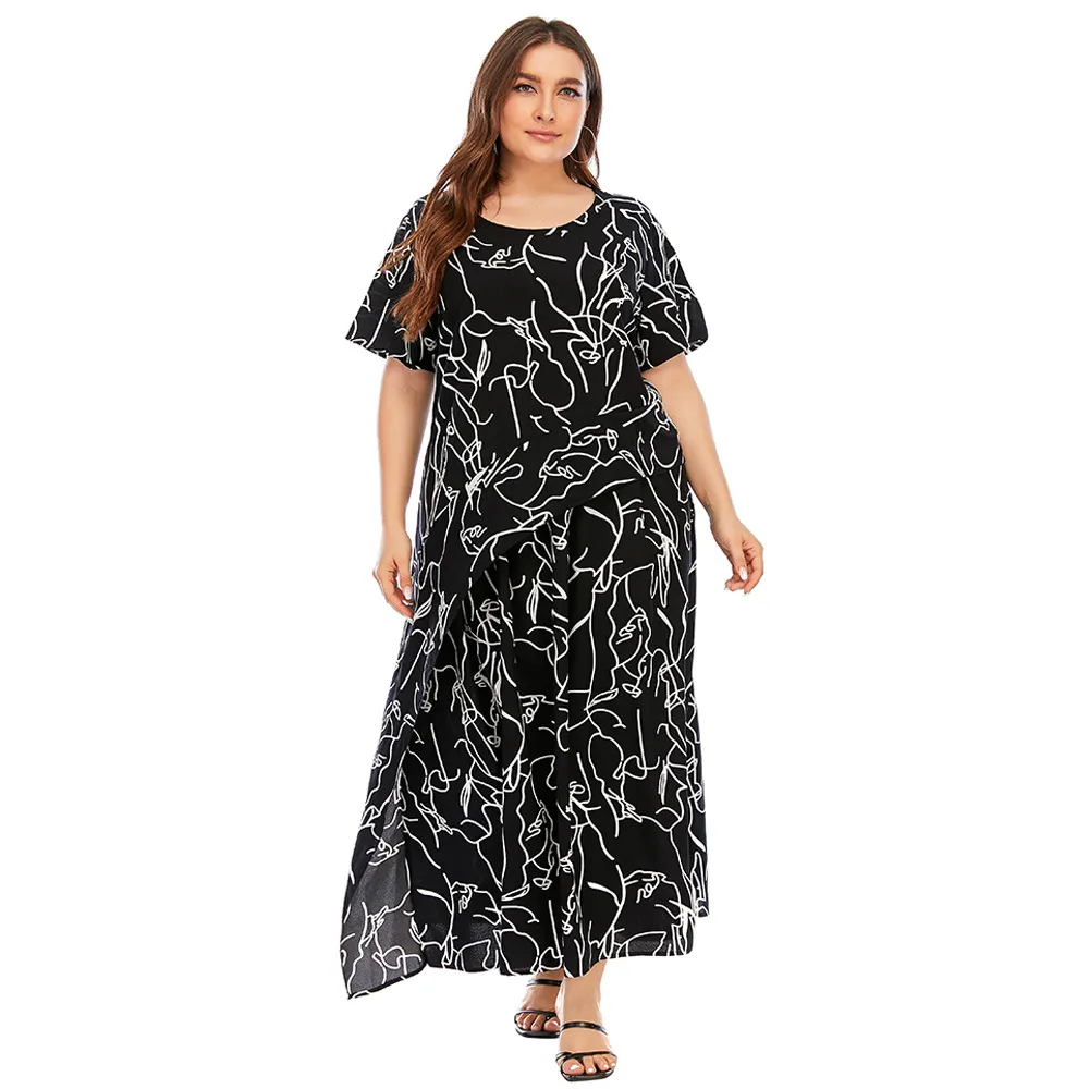 4xl black long dress Zpanxa Women's Plus Size Summer Dresses, Sexy V Neck Short Sleeve Printing Dress, Oversize Elegant Loose Casual Dress, Large Size Long Dress Maxi Dress Black 4XL
