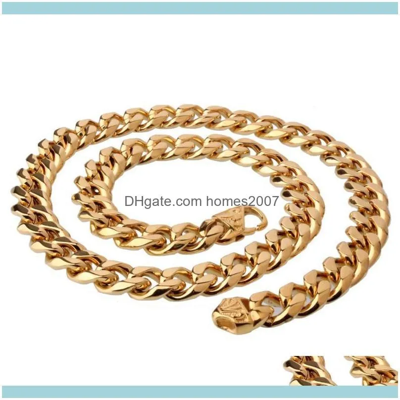 Curb Cuban Link Chain Bracelet & Necklace Jewelry Gift For Punk Men Boys 316L Stainless Steel Gold Tone 7-40inch 12/15mm Chains