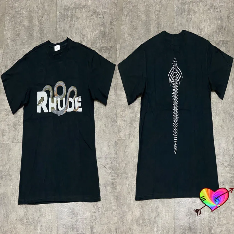 RHUDE T-shirt Hommes Femmes 1:1 Haute Qualité Serpent Backbone Imprimer Rhude Tee Vintage Tops Légèrement Surdimensionné À Manches Courtes