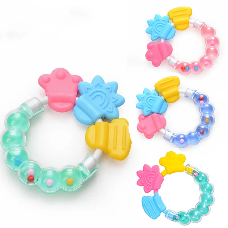 Silicone Tooth Gum Teething Pacifiers Circle Ring Baby Rattles Biting