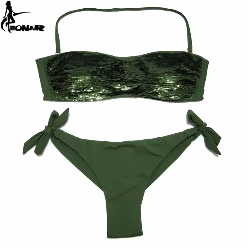 Eonar Bikini Sewn Cekiny Kobiety Stroje Kąpielowe Brazylijski Dolny Zestaw Dolny Zestaw Low Waist Swimsuit Kostium kąpielowe Letnia Plaża Nosić 210712