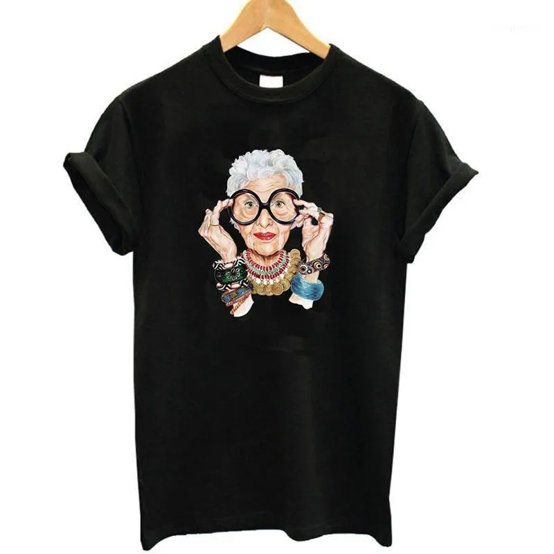 Kvinnors T-shirt 2021 Sommar Tumblr Fashion Old Women Print T Shirt Bomull O-Neck Kortärmad Toppar för Kawaii Tshirt