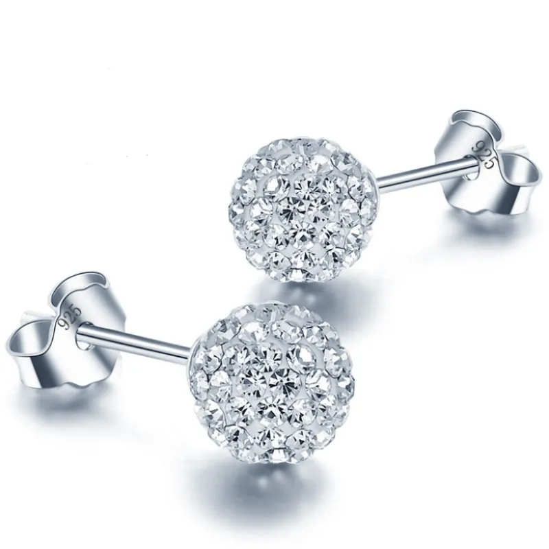 Witte S925 Stempel Plata Oorbellen Micro Disco Ballen Crystal Stud Earring Veilig voor vrouwen Sieraden