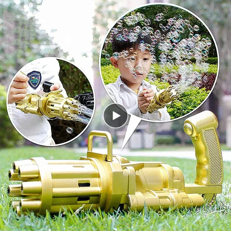 Pistola A Bolle Automatica Per Bambini Con 10 Fori - 4000 Bolle Al Minuto - Giocattolo Estivo Per Esterni Con Soluzione Inclusa