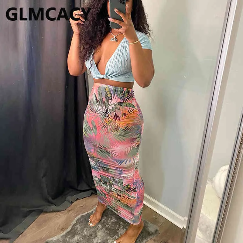 Kobiety Wysoka talia Liść Drukowane Bodycon Maxi Spódnice X0428