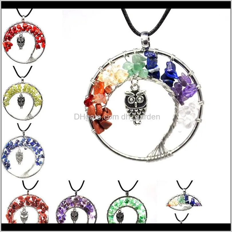7 chakra quartz natural stone tree of life owl necklace multicolor pendant charms fashion jewelry drop ship 380013