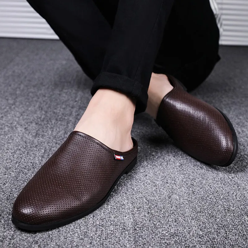 Ciabatte casual in pelle di nuova moda estiva da uomo Hombre Pantofole mezze mocassini morbide e traspiranti Scarpe da uomo mezze slip-on per il tempo libero