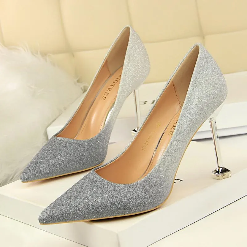 Scarpe eleganti Donna D collet con paillettes sfumate di colore 11cm Viola Bling Tacchi alti Donna Sexy Elegante lucido Party Design quadrato Col