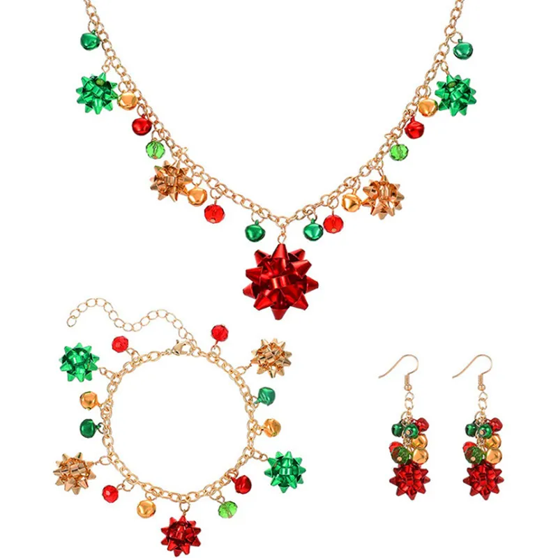 Christmas Necklace Set Flowers Color Bell Necklaces Bracelet Earrings festival Jewelry