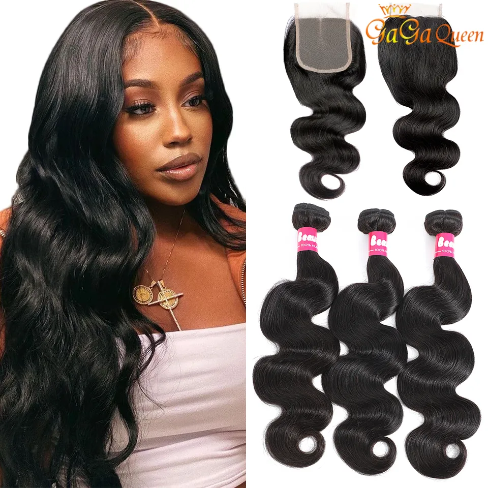 Mink Brazilian Hair Body Wave With Closure Unproceseed Body Wave Human Hair Bundles With 4x4 Lace Closure