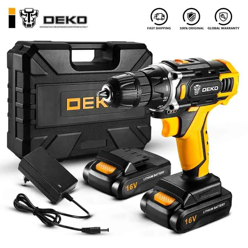 16V MAX Cordless Wiertło elektryczne Wiertło śrubokrętowe, 3/8 "Chuck0-1350RPM Zmienne elektronarzędzia prędkości (DKCD16FU-LI) 210719