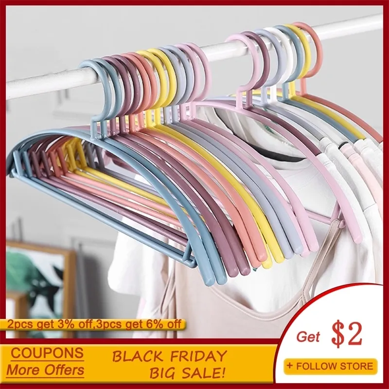 10 stks / partij Plastic Hangers Arc Shape Antislip Coat T-shirt Kleding Hanger Thuis Garderobe Badkamer Outdry Drying Racks White Pink 210318