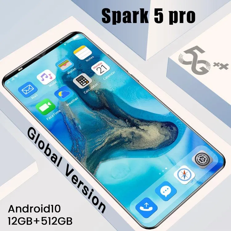 Mobiltelefonpåsar Spark 5 Pro 6 + 128GB 5,0 tums ansikte Fingerprint ID Mini Smart Global Version Dual Sim 24 + 48mp 6000mAh Mobiltelefoner