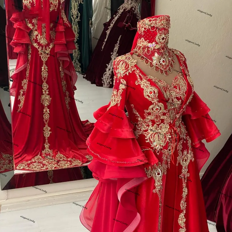 Robe de soir e marocaine traditionnelle manches longues en dentelle Applqiue perles femmes arabe Araya Caftan Robe de bal Robe de Soir e Femme