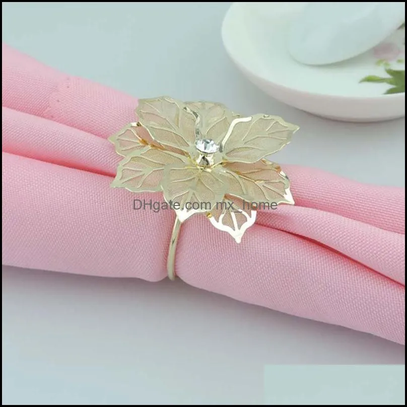 Alloy Napkin Rings with Hollow out Rose Flower Metal Napkin Holder for Wedding Banquet Christmas Reception Party Dinner Table