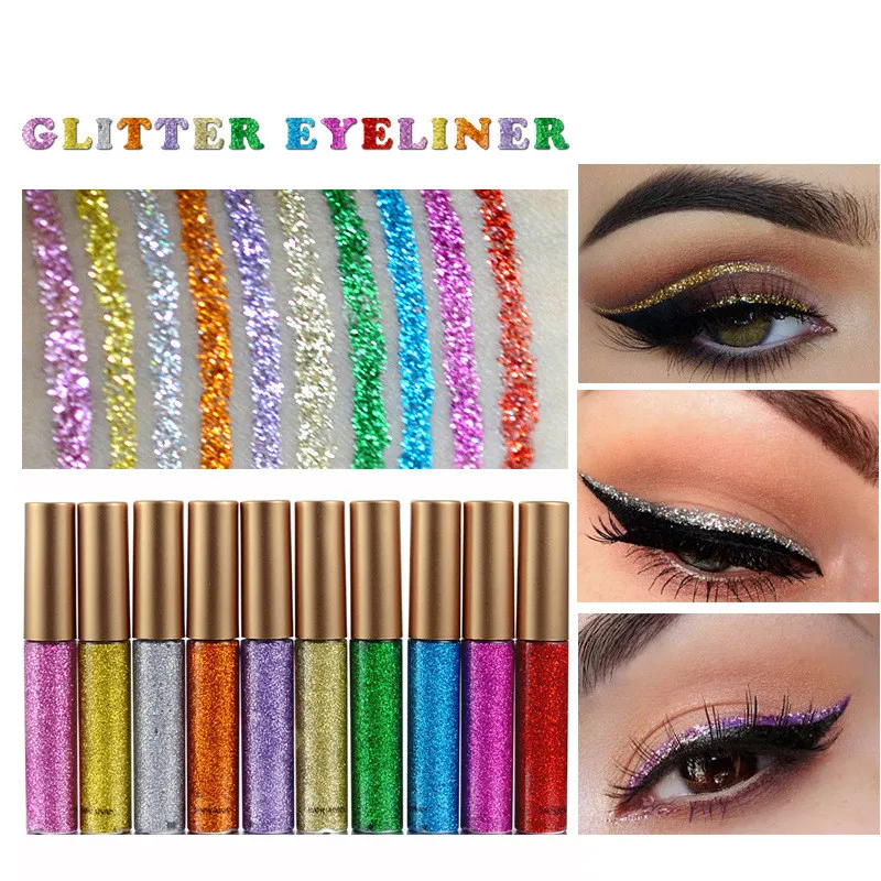 10 pcs / conjunto líquido glitter delineador lápis de longa duração à prova d'água brilhando shimmer Liquids Liquids Maquiagem Eyeliners