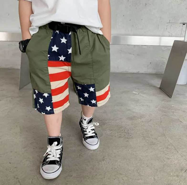 2021 Sommar Kids Designer Shorts Baby Star Stripe Spliced ​​Beach Femcent Byxor Mode Barn Camo Cartoon Short Pant S1278