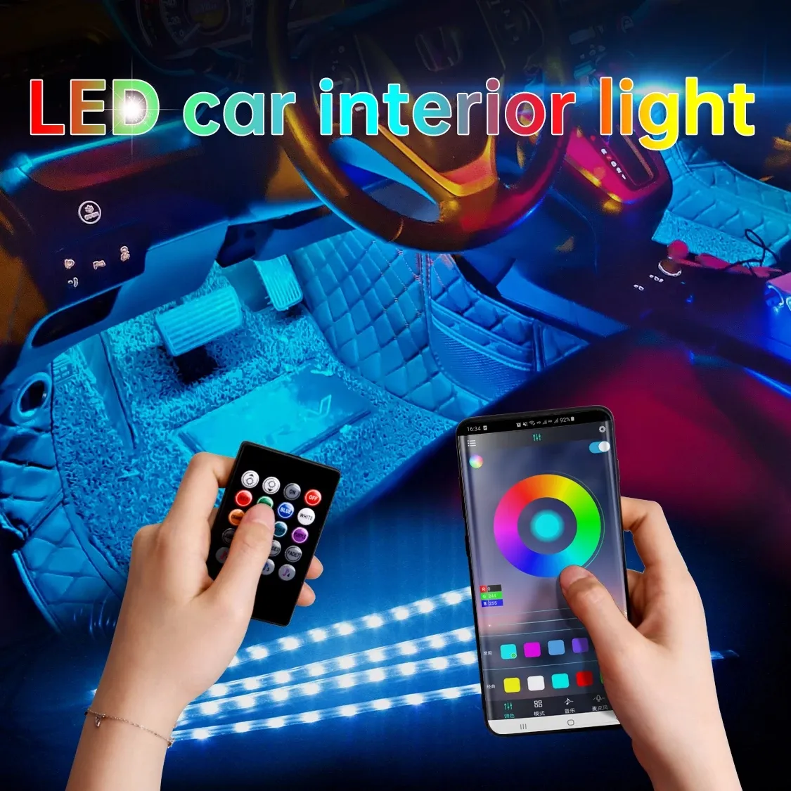 Auto Voet Ambient LED Strip Licht Met USB Sigarettenaansteker Backlight Muziek Controle App RGB Auto Interieur Decoratieve Sfeer Verlichting