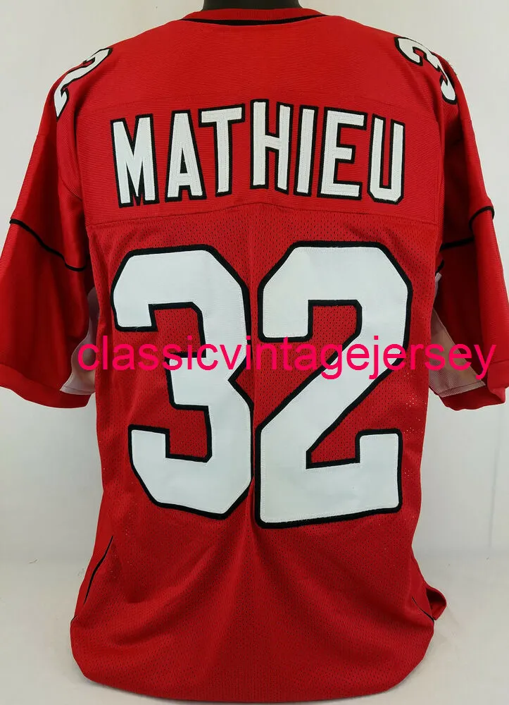 Män kvinnor ungdomar Tyrann Mathieu Custom Sewn Red Football Jersey XS-5XL 6XL