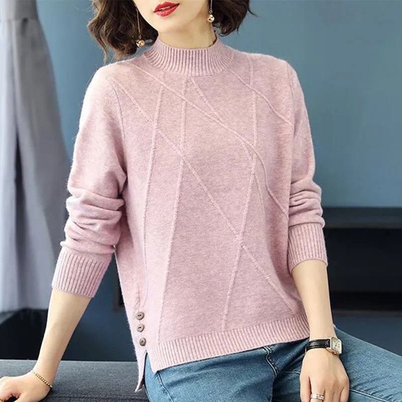 Kvinnors Tröjor Peonfly2021 Höst Vinter Vacker Rosa Turtleneck Sweater WomenLong Sleeve Pullover Kvinna Stickade Toppar Jumper Ladies