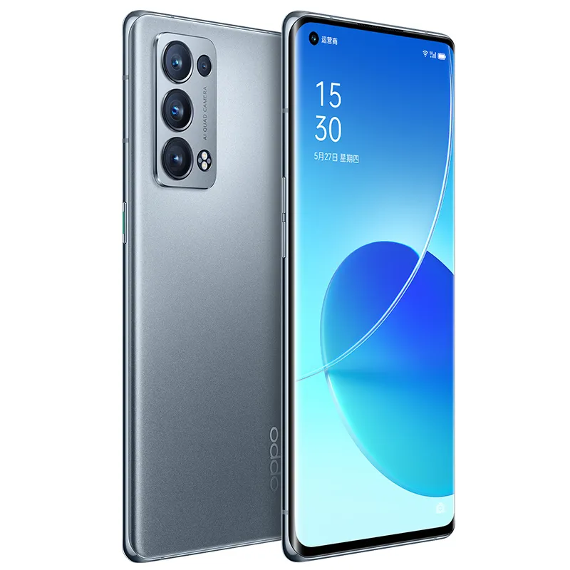 Original Oppo Reno 6 Pro + plus 5G Téléphone mobile 8GB RAM 128GB ROM Snapdragon 870 octa core 50mp 4500mAh Android 6.55 "AMOLED PLEIN SUR PLEIN AGISSION ID VISAGE SMART CELLIP TÉLÉPHONE