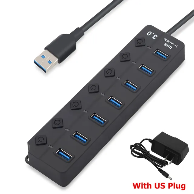 Profesjonalny 4/7 portu USB 3.0 z zasilaczem Adapter Power Sight Speed ​​Zewnętrzny rozdzielacz USB Expander On/OFF dla laptopa komputera