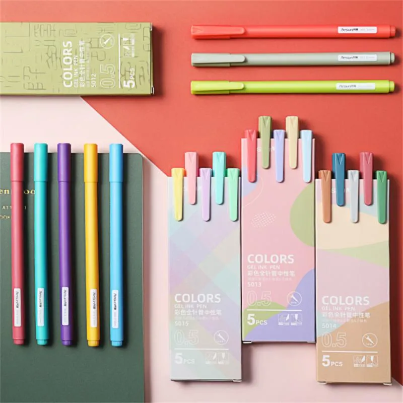 Stylos Gel 5 pièces/ensemble Morandi couleur rétro stylo 0.5mm recharges tige Kawaii peinture Graffiti étudiant fournitures scolaires bureau