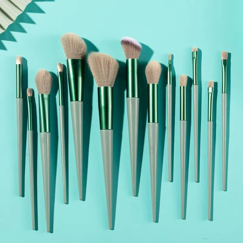 Makeup Brushes 13pcs Siji Green Fix Brush Pack Set Portable Blending Make Up Beauty Tool Eyeshadow Blush Loose Powder