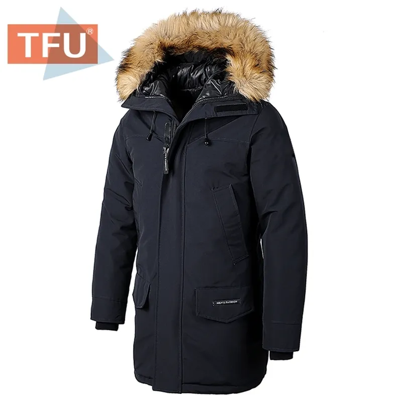 Men Winter Casual Classic Long Fur Collar Thick Parkas Jacket Coat Men Outwear Hooded Pockets Waterproof Jackets Parka Men 211008