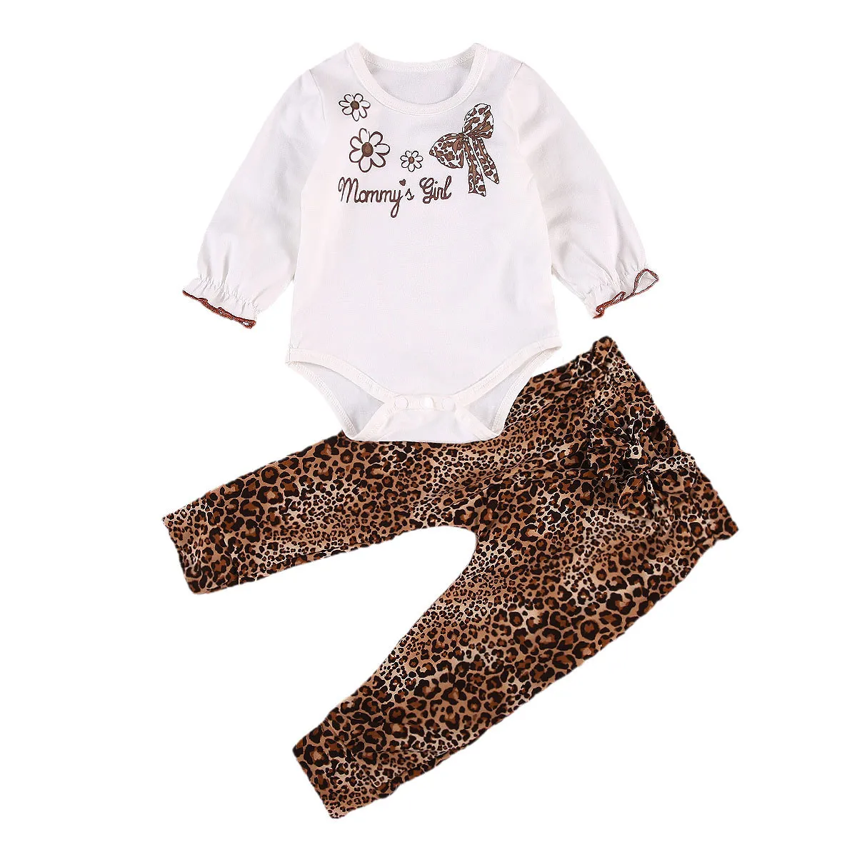 0-24M automne printemps né infantile bébé filles barboteuse à manches longues lettre léopard pantalon tenues 210515
