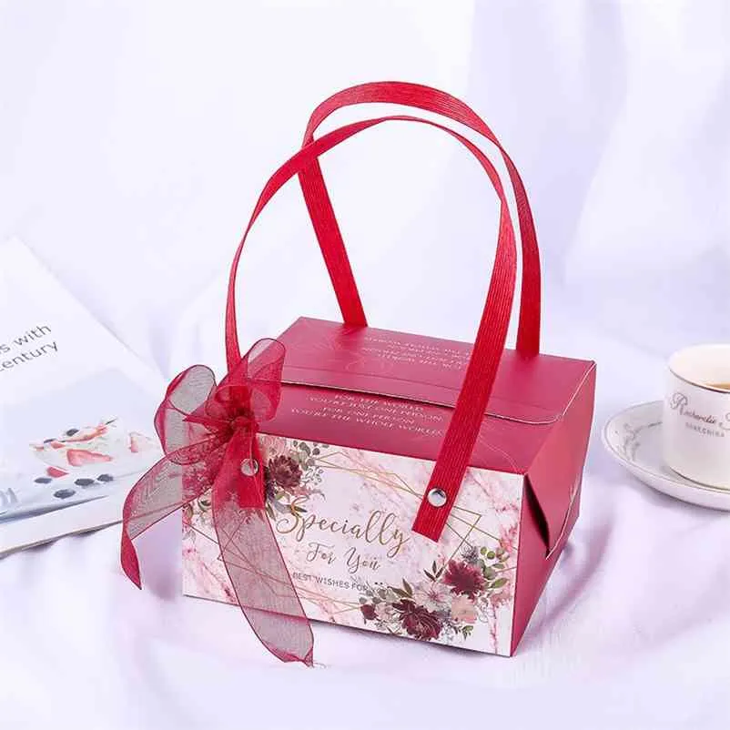 10 pièces nouveaux cadeaux de mariage portables pour demoiselles d'honneur bonbons papier emballage fleur cadeau boîte boite dragées de mariage 210326