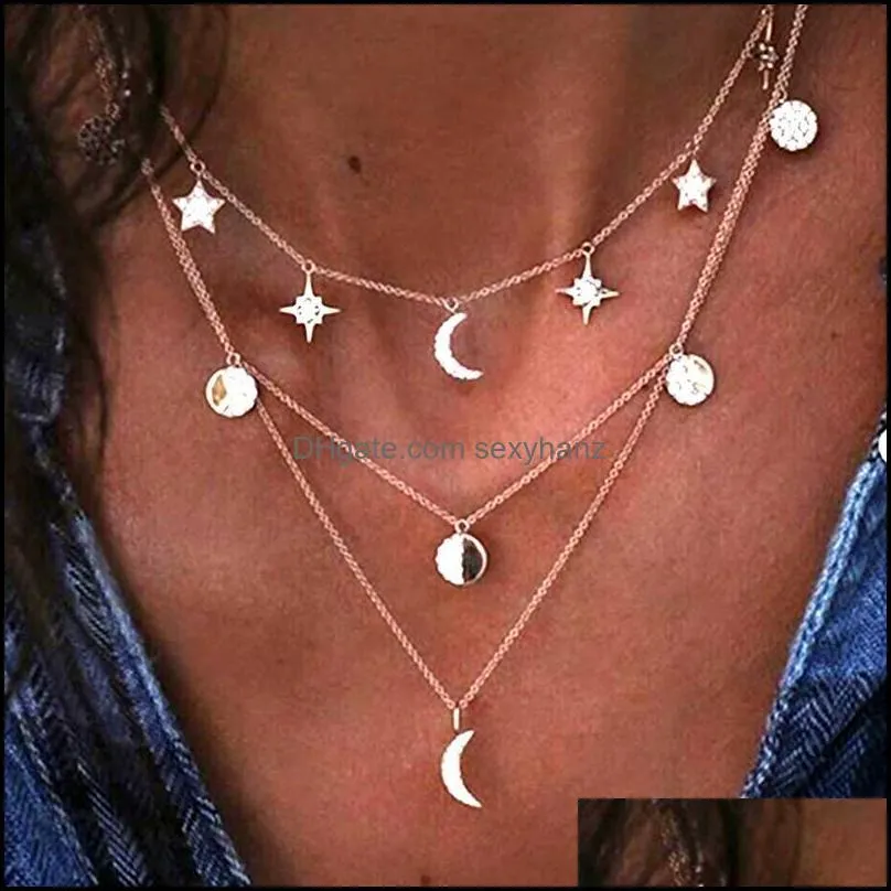 Necklaces & Pendants Bohemian Gold Crescent Moon Star With Stone Collar Statement Chain Neckalce For Women Choker Pendant Jewelry Aessories